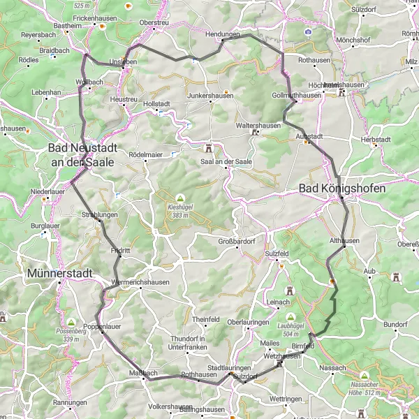 Map miniature of "Countryside Escape" cycling inspiration in Unterfranken, Germany. Generated by Tarmacs.app cycling route planner