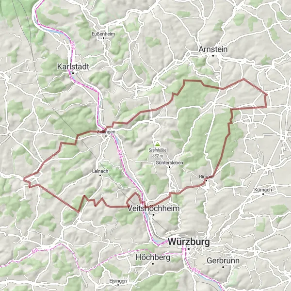 Karten-Miniaturansicht der Radinspiration "Abenteuer abseits der Straße" in Unterfranken, Germany. Erstellt vom Tarmacs.app-Routenplaner für Radtouren