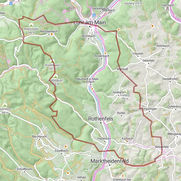 Karten-Miniaturansicht der Radinspiration "Gravel-Tour durch die Natur rund um Birkenfeld" in Unterfranken, Germany. Erstellt vom Tarmacs.app-Routenplaner für Radtouren
