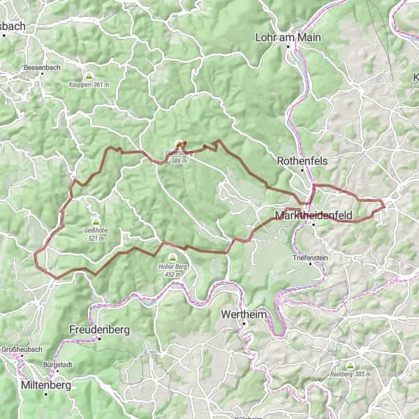 Karten-Miniaturansicht der Radinspiration "Hügelige Abenteuer im Spessart" in Unterfranken, Germany. Erstellt vom Tarmacs.app-Routenplaner für Radtouren