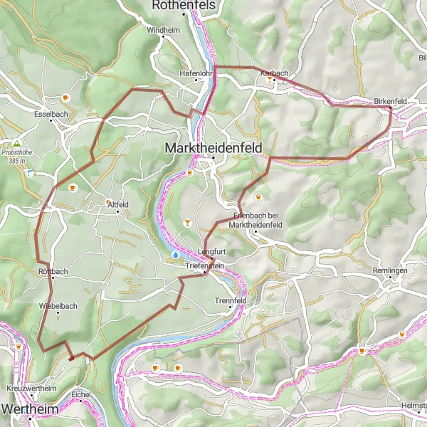 Karten-Miniaturansicht der Radinspiration "Gravel-Abenteuer durch die Landwehr" in Unterfranken, Germany. Erstellt vom Tarmacs.app-Routenplaner für Radtouren