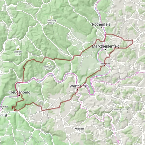 Karten-Miniaturansicht der Radinspiration "Extrem-Gravel-Tour nach Bürgstädt" in Unterfranken, Germany. Erstellt vom Tarmacs.app-Routenplaner für Radtouren