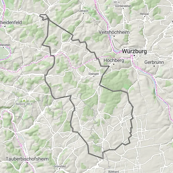Karten-Miniaturansicht der Radinspiration "Steigung und schöne Aussichten" in Unterfranken, Germany. Erstellt vom Tarmacs.app-Routenplaner für Radtouren
