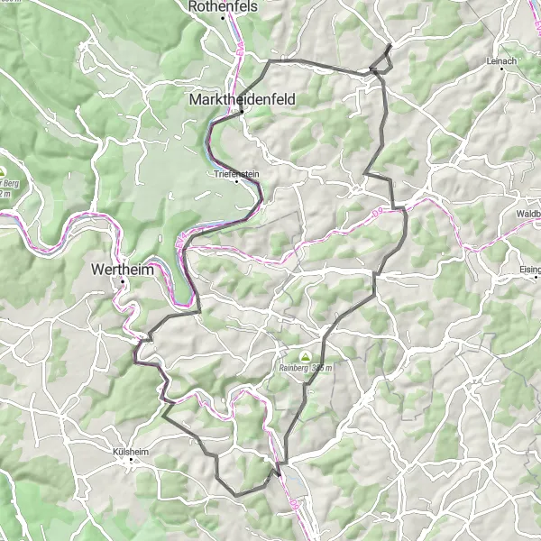 Karten-Miniaturansicht der Radinspiration "Panorama-Tour über den Meisenberg" in Unterfranken, Germany. Erstellt vom Tarmacs.app-Routenplaner für Radtouren