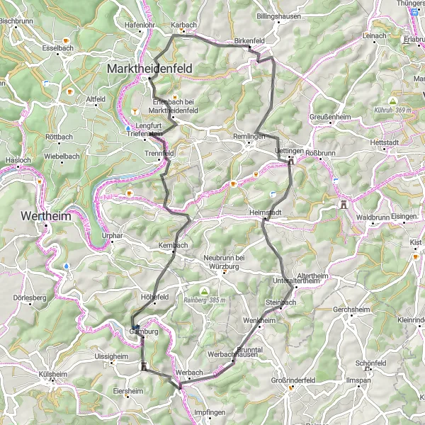 Karten-Miniaturansicht der Radinspiration "Rasante Tour durch Unterfranken" in Unterfranken, Germany. Erstellt vom Tarmacs.app-Routenplaner für Radtouren