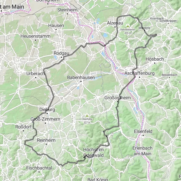 Map miniature of "Kaltenberg Loop" cycling inspiration in Unterfranken, Germany. Generated by Tarmacs.app cycling route planner