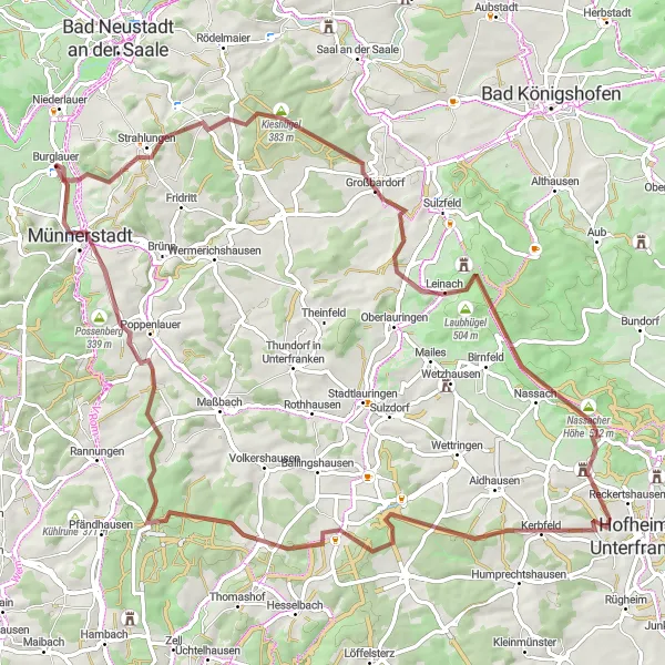 Map miniature of "Gravel Cycling Exploration from Burglauer to Strahlungen" cycling inspiration in Unterfranken, Germany. Generated by Tarmacs.app cycling route planner