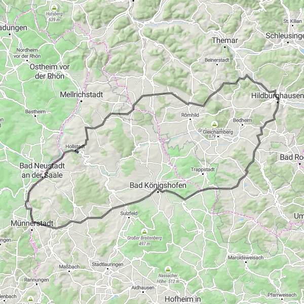 Karten-Miniaturansicht der Radinspiration "Road-Tour durch Unterfranken und die Rhön" in Unterfranken, Germany. Erstellt vom Tarmacs.app-Routenplaner für Radtouren