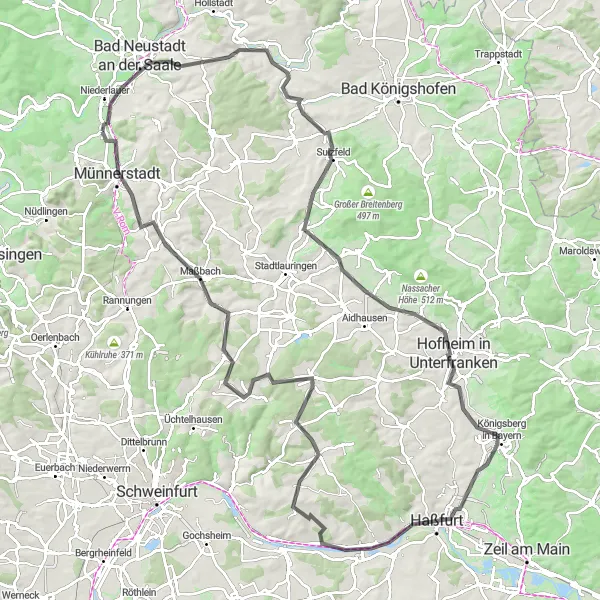 Map miniature of "Scenic Road Cycling Adventure Near Burglauer" cycling inspiration in Unterfranken, Germany. Generated by Tarmacs.app cycling route planner