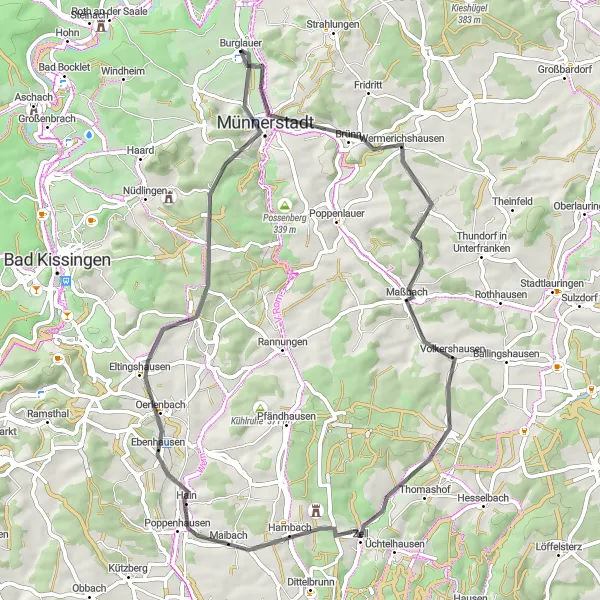 Map miniature of "Cycling Route to Verlobungstempel" cycling inspiration in Unterfranken, Germany. Generated by Tarmacs.app cycling route planner