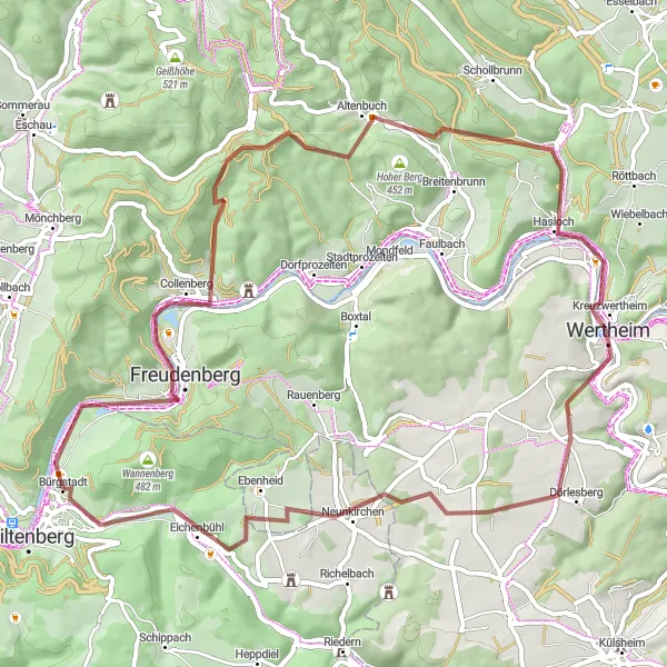 Map miniature of "Höhenflug tour around Bürgstadt" cycling inspiration in Unterfranken, Germany. Generated by Tarmacs.app cycling route planner