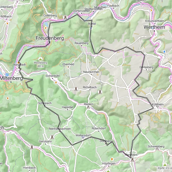 Map miniature of "Odenwald Exploration" cycling inspiration in Unterfranken, Germany. Generated by Tarmacs.app cycling route planner
