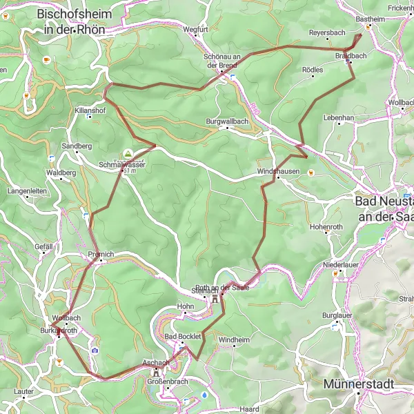 Karten-Miniaturansicht der Radinspiration "Saale Trail" in Unterfranken, Germany. Erstellt vom Tarmacs.app-Routenplaner für Radtouren