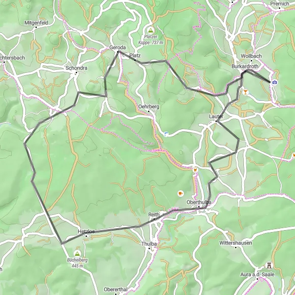 Karten-Miniaturansicht der Radinspiration "Entspannte Rundtour durch Unterfranken" in Unterfranken, Germany. Erstellt vom Tarmacs.app-Routenplaner für Radtouren