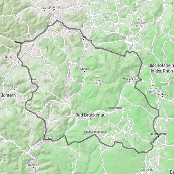 Map miniature of "Explore The Wilderness: Unterfranken Road Trip" cycling inspiration in Unterfranken, Germany. Generated by Tarmacs.app cycling route planner