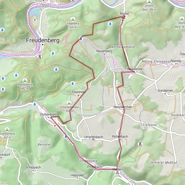 Map miniature of "Gravel Tour through Dorfprozelten" cycling inspiration in Unterfranken, Germany. Generated by Tarmacs.app cycling route planner
