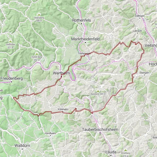 Karten-Miniaturansicht der Radinspiration "Gravel-Abenteuer durch die Wälder und Dörfer von Unterfranken" in Unterfranken, Germany. Erstellt vom Tarmacs.app-Routenplaner für Radtouren