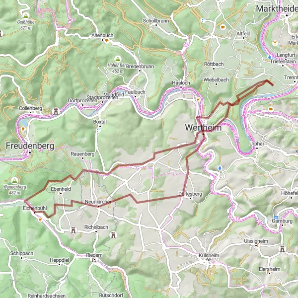 Karten-Miniaturansicht der Radinspiration "Gravel-Tour durch Unterfranken" in Unterfranken, Germany. Erstellt vom Tarmacs.app-Routenplaner für Radtouren