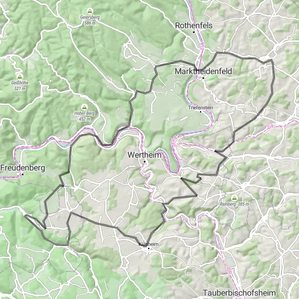 Karten-Miniaturansicht der Radinspiration "Road-Tour entlang des Mains und durch malerische Dörfer" in Unterfranken, Germany. Erstellt vom Tarmacs.app-Routenplaner für Radtouren