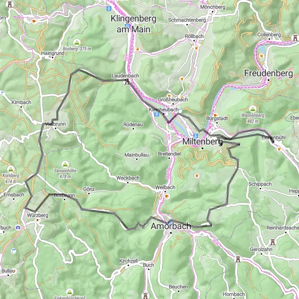 Map miniature of "Mautturm Loop" cycling inspiration in Unterfranken, Germany. Generated by Tarmacs.app cycling route planner
