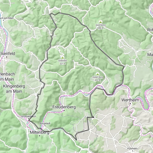 Map miniature of "Nebelkappe Adventure" cycling inspiration in Unterfranken, Germany. Generated by Tarmacs.app cycling route planner