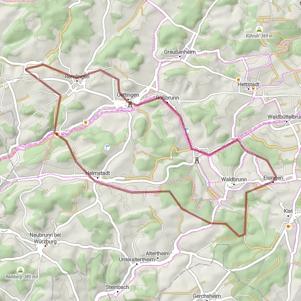 Karten-Miniaturansicht der Radinspiration "Scenic Route durch Helmstadt und Mädelhofen" in Unterfranken, Germany. Erstellt vom Tarmacs.app-Routenplaner für Radtouren