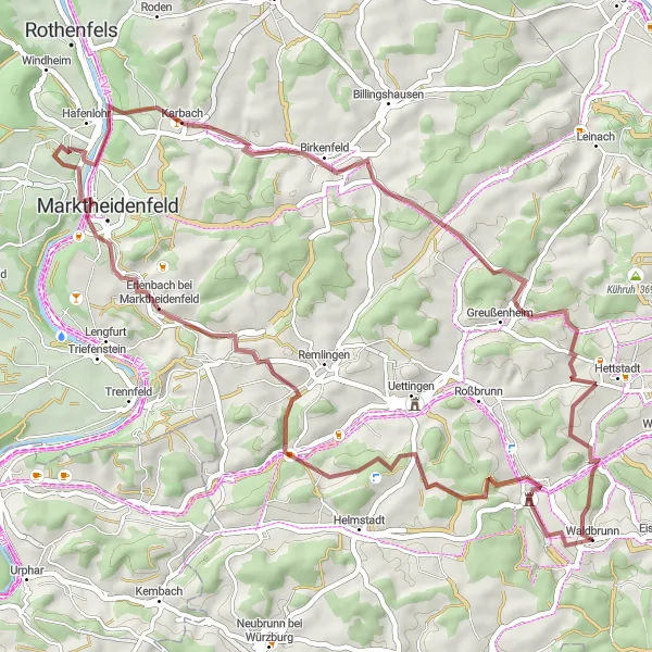 Karten-Miniaturansicht der Radinspiration "Kurvige Waldwege und malerische Ausblicke" in Unterfranken, Germany. Erstellt vom Tarmacs.app-Routenplaner für Radtouren