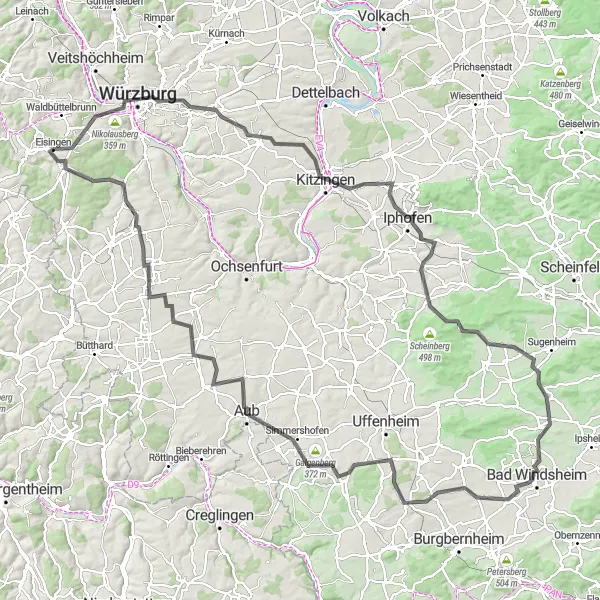 Karten-Miniaturansicht der Radinspiration "Road-Tour nach Giebelstadt" in Unterfranken, Germany. Erstellt vom Tarmacs.app-Routenplaner für Radtouren