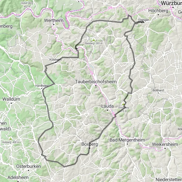 Karten-Miniaturansicht der Radinspiration "Panorama-Rundweg durch den Spessart" in Unterfranken, Germany. Erstellt vom Tarmacs.app-Routenplaner für Radtouren