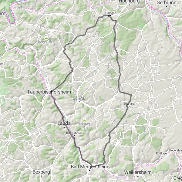 Karten-Miniaturansicht der Radinspiration "Road-Tour nach Tauberbischofsheim" in Unterfranken, Germany. Erstellt vom Tarmacs.app-Routenplaner für Radtouren