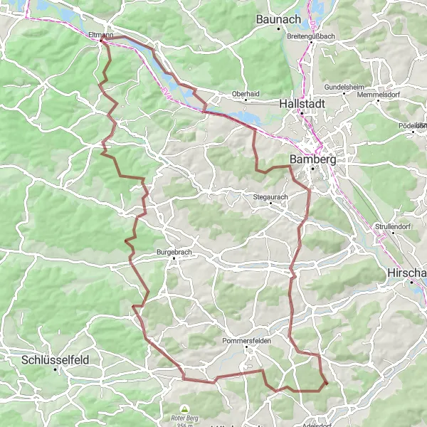 Karten-Miniaturansicht der Radinspiration "Bischberg - Reichmannsdorf Runde" in Unterfranken, Germany. Erstellt vom Tarmacs.app-Routenplaner für Radtouren