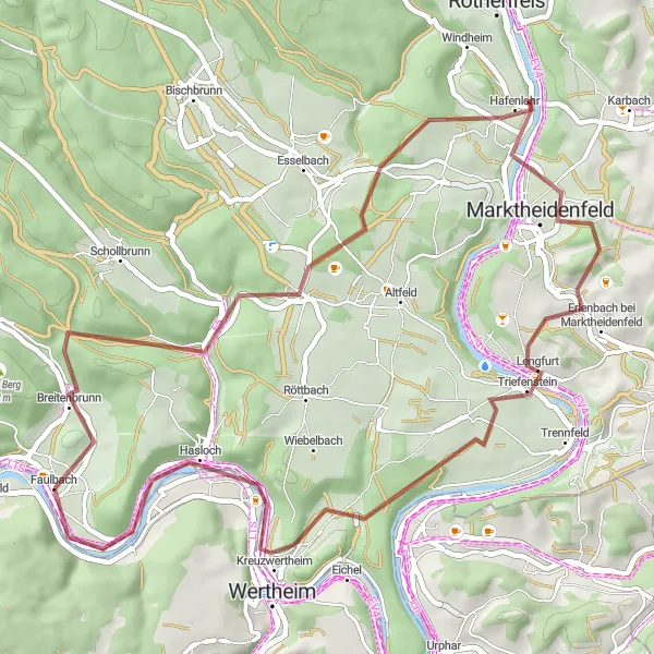 Karten-Miniaturansicht der Radinspiration "Kurze Gravel-Tour durch die Natur" in Unterfranken, Germany. Erstellt vom Tarmacs.app-Routenplaner für Radtouren