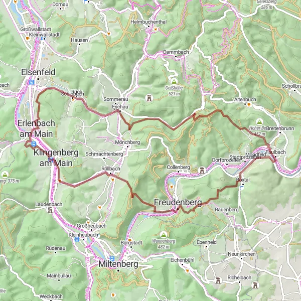 Karten-Miniaturansicht der Radinspiration "Rundwanderweg um Faulbach" in Unterfranken, Germany. Erstellt vom Tarmacs.app-Routenplaner für Radtouren