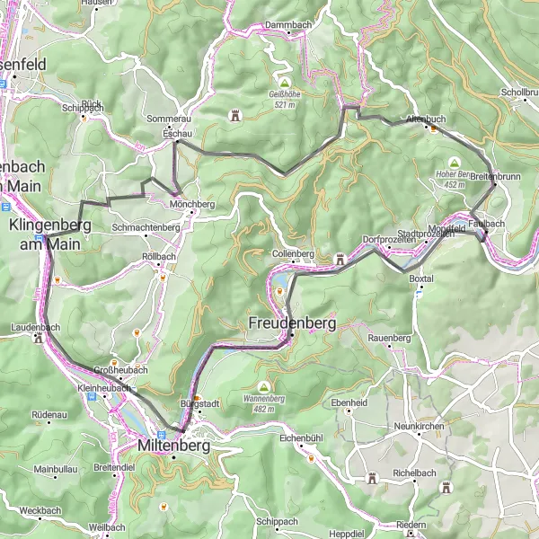 Karten-Miniaturansicht der Radinspiration "Gemütliche Fahrradtour rund um Faulbach" in Unterfranken, Germany. Erstellt vom Tarmacs.app-Routenplaner für Radtouren