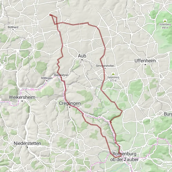 Karten-Miniaturansicht der Radinspiration "Romantische Wege rund um Rothenburg ob der Tauber" in Unterfranken, Germany. Erstellt vom Tarmacs.app-Routenplaner für Radtouren