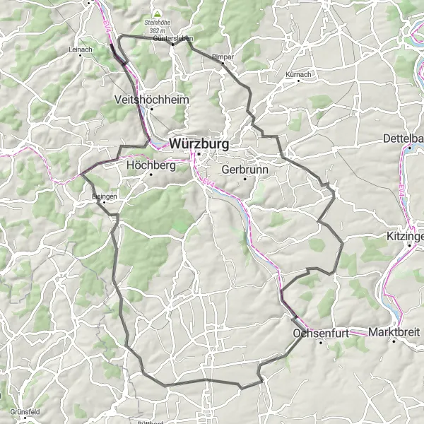 Karten-Miniaturansicht der Radinspiration "Die Weinstraße von Gaukönigshofen" in Unterfranken, Germany. Erstellt vom Tarmacs.app-Routenplaner für Radtouren
