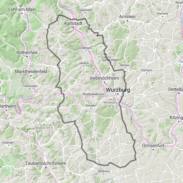 Karten-Miniaturansicht der Radinspiration "Von Poppenhausen zur Burgruine Schönarts" in Unterfranken, Germany. Erstellt vom Tarmacs.app-Routenplaner für Radtouren