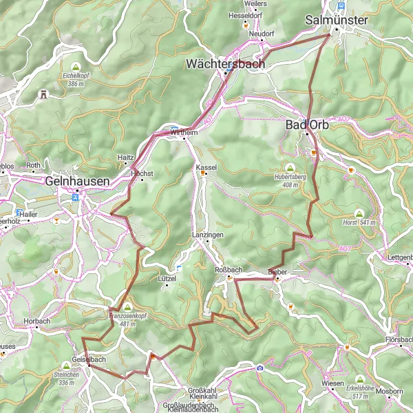 Map miniature of "Charming Gravel Ride with Scenic Landscapes" cycling inspiration in Unterfranken, Germany. Generated by Tarmacs.app cycling route planner