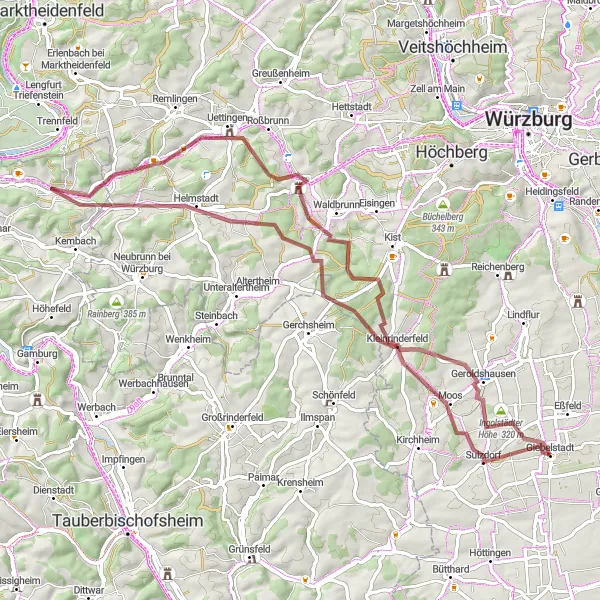 Karten-Miniaturansicht der Radinspiration "Gravel-Abenteuer durch Unterfranken" in Unterfranken, Germany. Erstellt vom Tarmacs.app-Routenplaner für Radtouren