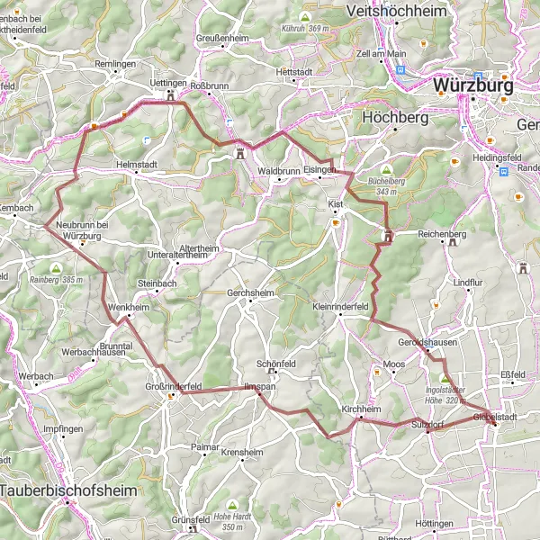 Karten-Miniaturansicht der Radinspiration "Abenteuer auf dem Kreuzberg und bei Uettingen" in Unterfranken, Germany. Erstellt vom Tarmacs.app-Routenplaner für Radtouren