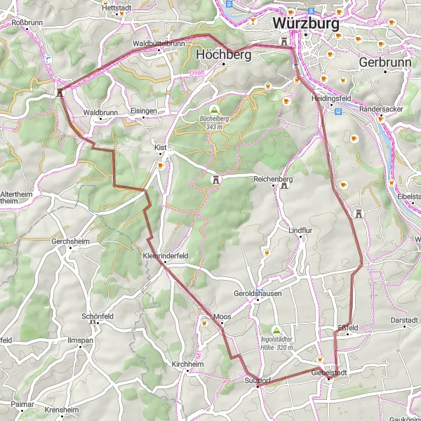 Karten-Miniaturansicht der Radinspiration "Abenteuerliche Gravel-Tour durch Unterfranken" in Unterfranken, Germany. Erstellt vom Tarmacs.app-Routenplaner für Radtouren