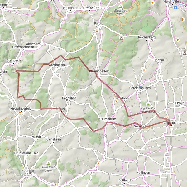 Karten-Miniaturansicht der Radinspiration "Gravel-Tour durch das malerische Unterfranken" in Unterfranken, Germany. Erstellt vom Tarmacs.app-Routenplaner für Radtouren