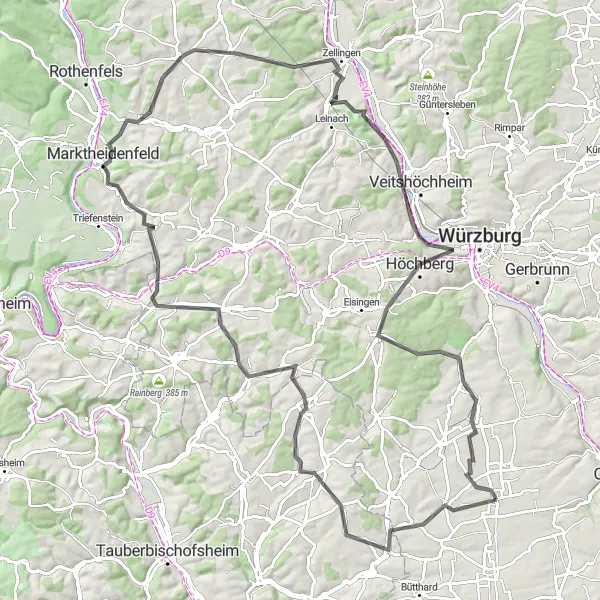 Karten-Miniaturansicht der Radinspiration "Panoramische Unterfranken Schleife" in Unterfranken, Germany. Erstellt vom Tarmacs.app-Routenplaner für Radtouren
