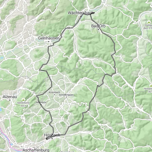 Map miniature of "Exploring Untouched Landscapes" cycling inspiration in Unterfranken, Germany. Generated by Tarmacs.app cycling route planner