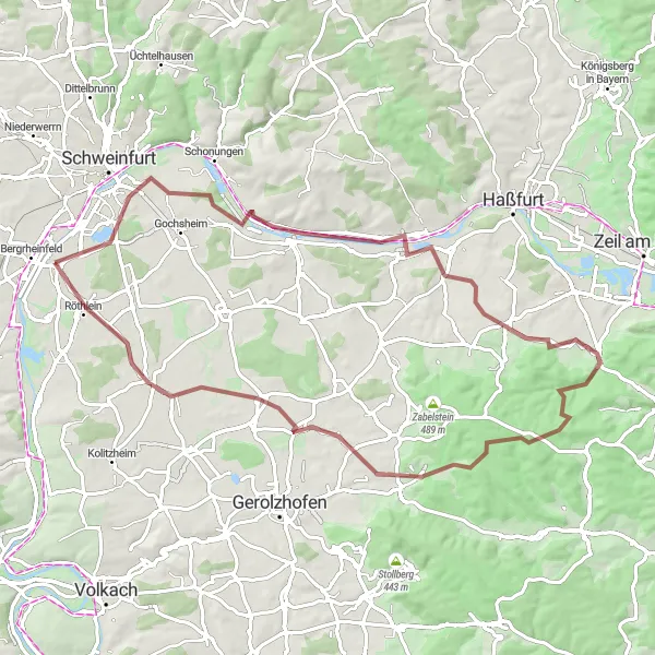 Map miniature of "Gravel Route 2" cycling inspiration in Unterfranken, Germany. Generated by Tarmacs.app cycling route planner
