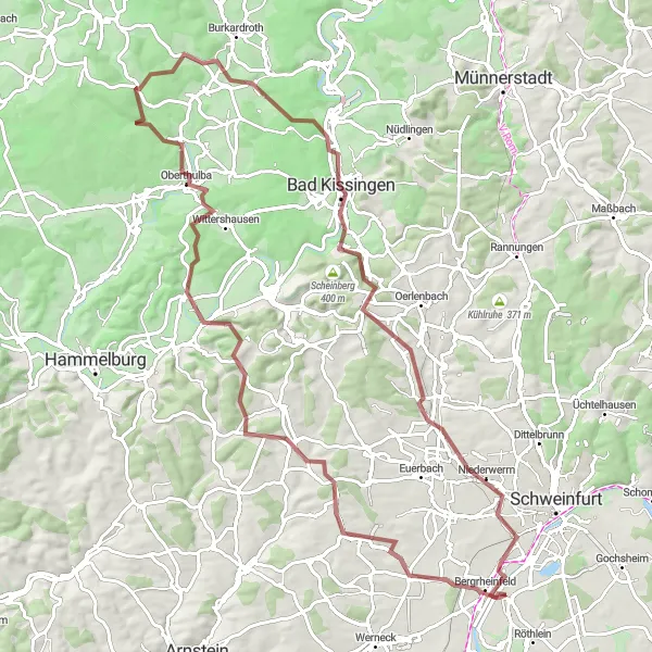 Map miniature of "Challenging Gravel Loop" cycling inspiration in Unterfranken, Germany. Generated by Tarmacs.app cycling route planner