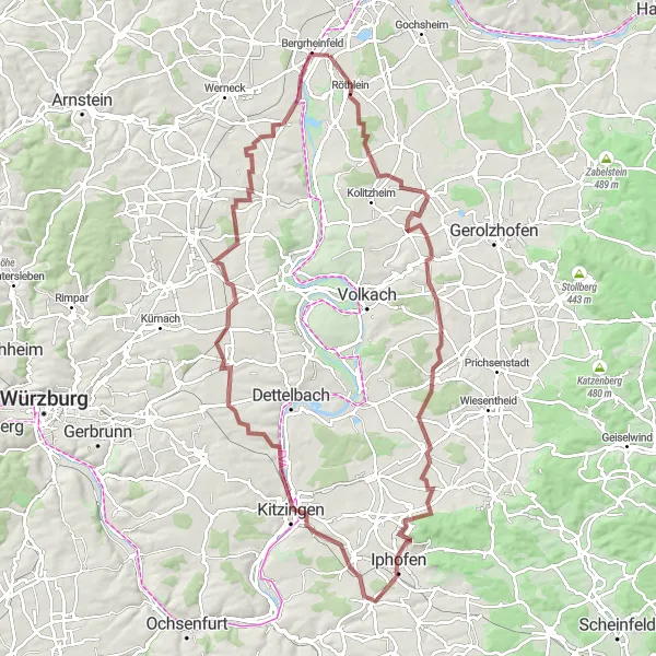 Map miniature of "Gravel Route 3" cycling inspiration in Unterfranken, Germany. Generated by Tarmacs.app cycling route planner