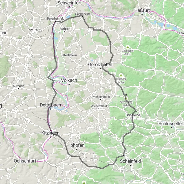 Map miniature of "The Northern Route" cycling inspiration in Unterfranken, Germany. Generated by Tarmacs.app cycling route planner