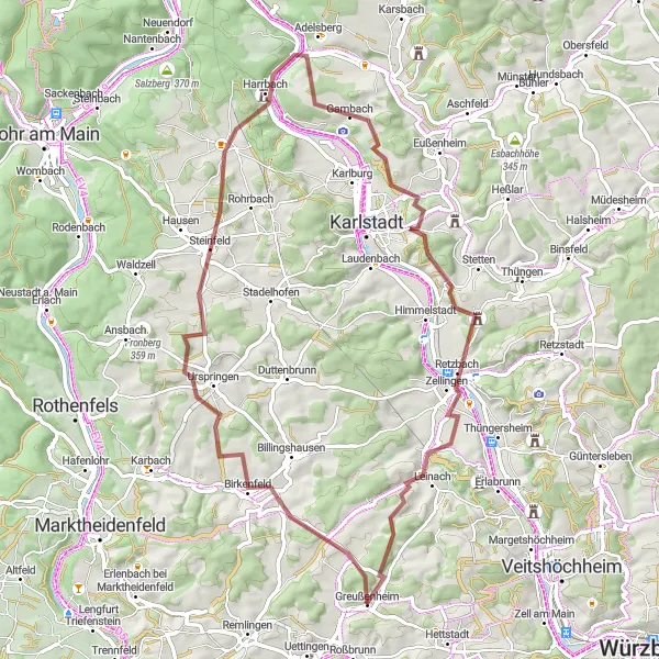 Karten-Miniaturansicht der Radinspiration "Durch die Naturparks Unterfrankens" in Unterfranken, Germany. Erstellt vom Tarmacs.app-Routenplaner für Radtouren