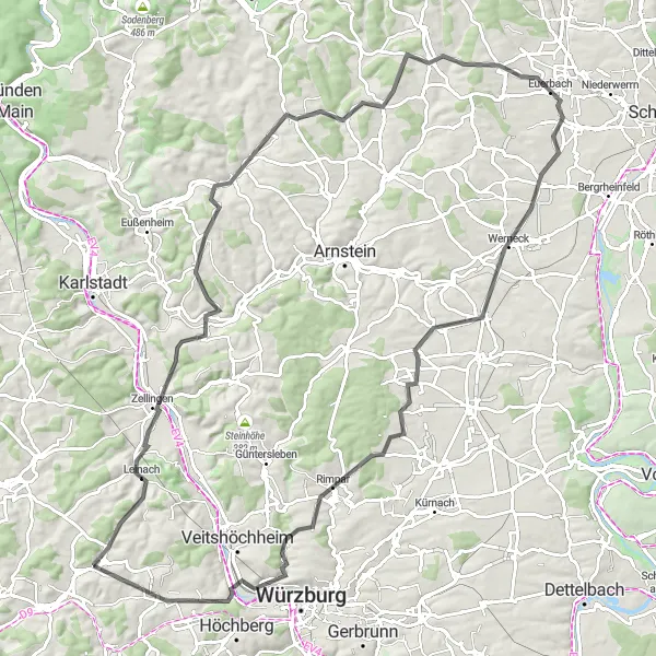 Karten-Miniaturansicht der Radinspiration "Würzburg und Umgebung" in Unterfranken, Germany. Erstellt vom Tarmacs.app-Routenplaner für Radtouren